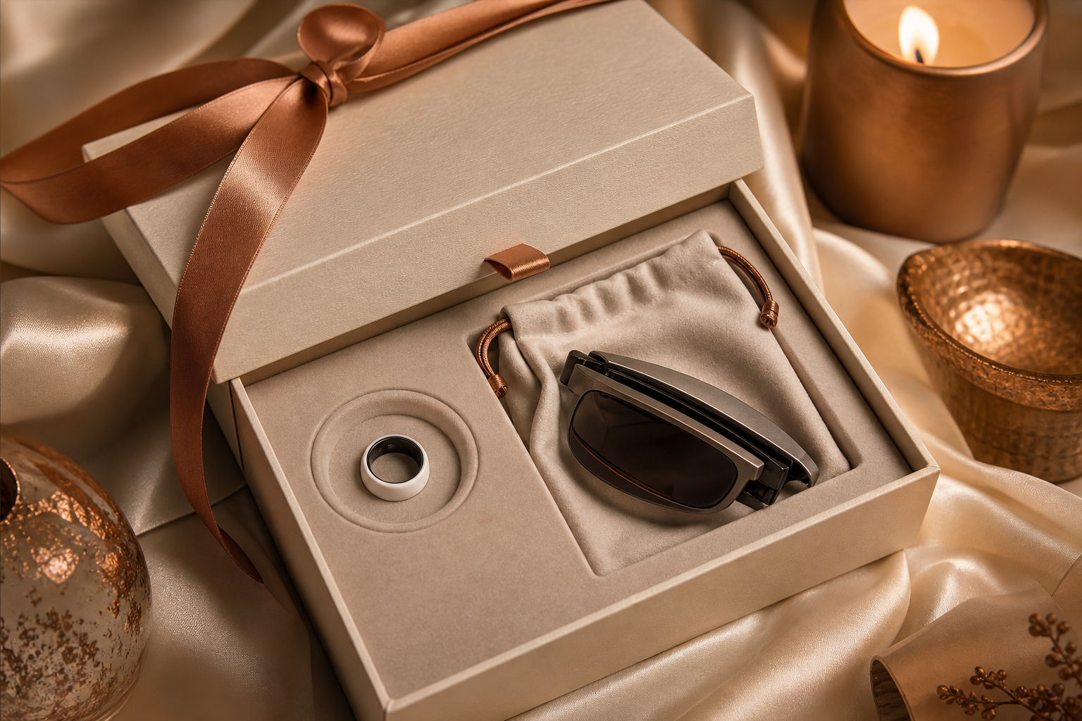 Gift packaging and business gifting with DR H ring and glasses